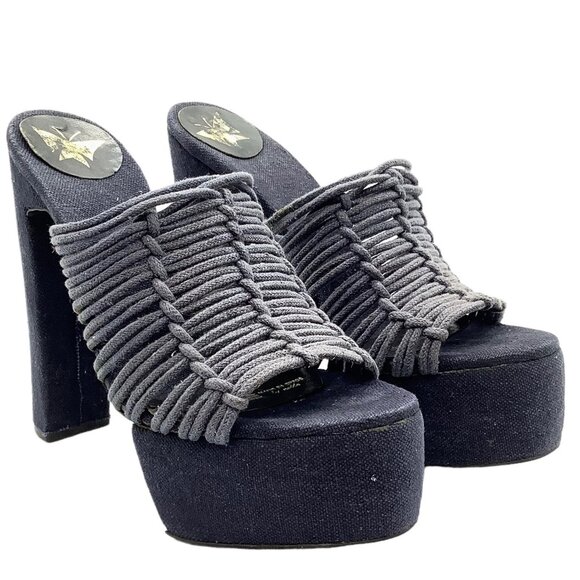 TRUE VINTAGE 70s Macrame Caged Platform Sandals Chunky Heel Coruna's by Noble - Picture 1 of 11